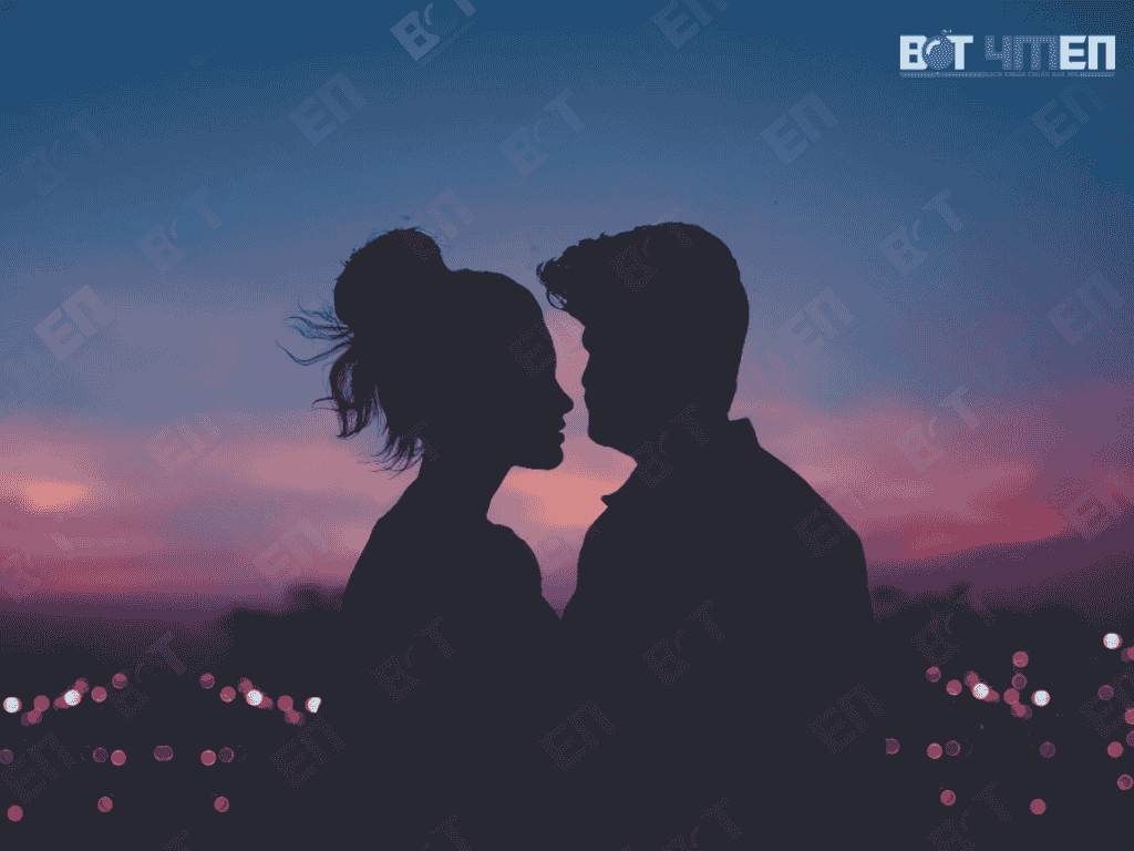 Hai người chuẩn bị hôn nhau dưới trời tối